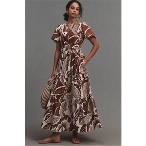 NEW Anthropologie Somerset Maxi Dress in Cedar Brown Floral Leaf Size Small